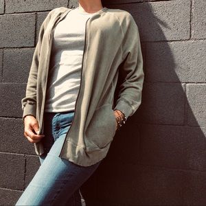 H by Bordeaux army green Bomber sweater